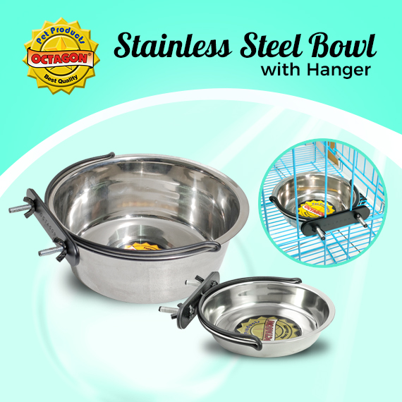 STAINLESS STEEL BOWL WITH HANGER FOR CAT